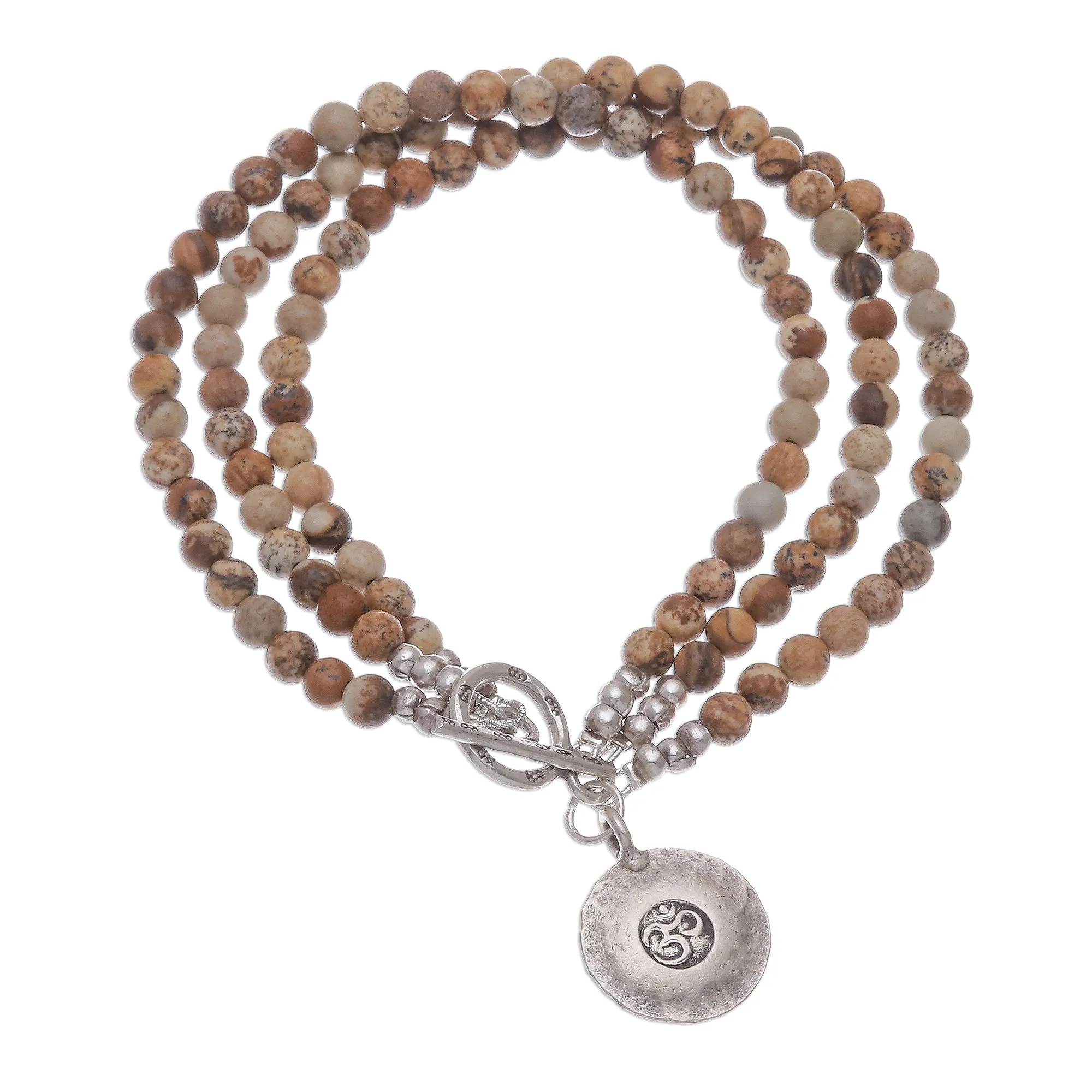 Infinite Earth Beaded Brown Jasper and 950 Silver Bracelet