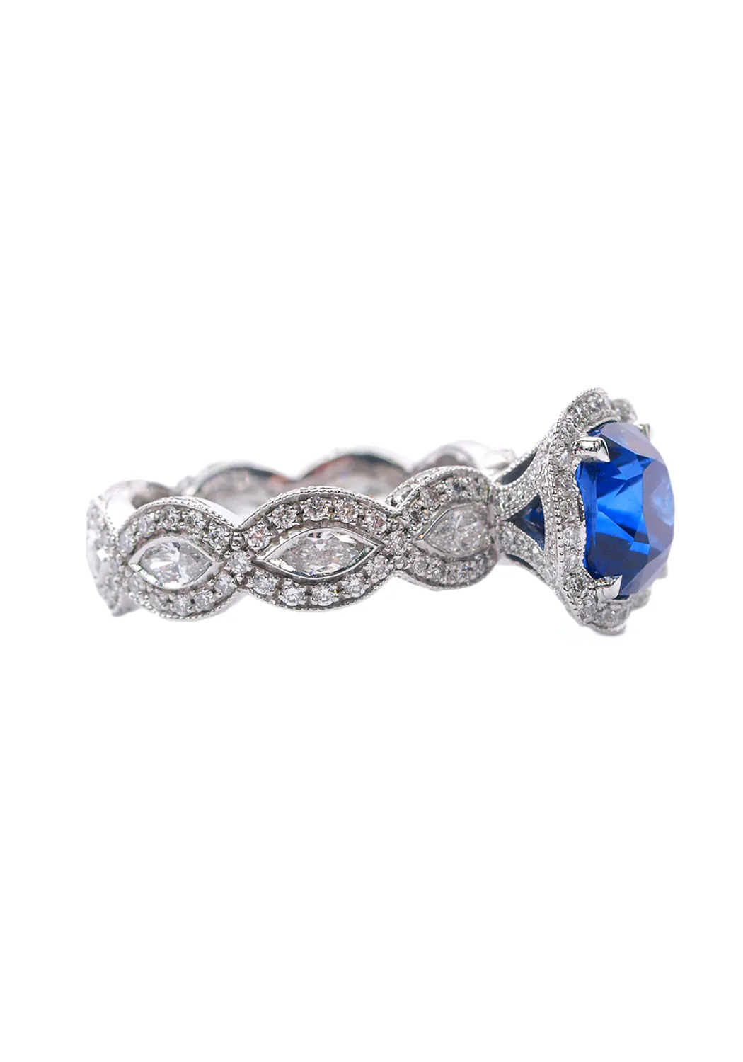 Katharine James Bella's Love Platinum Cushion Sapphire Ring