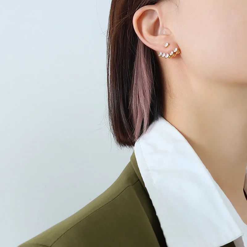 Korean Style Adjustable Three-Hole Zircon Earrings with 18k Gold Plating