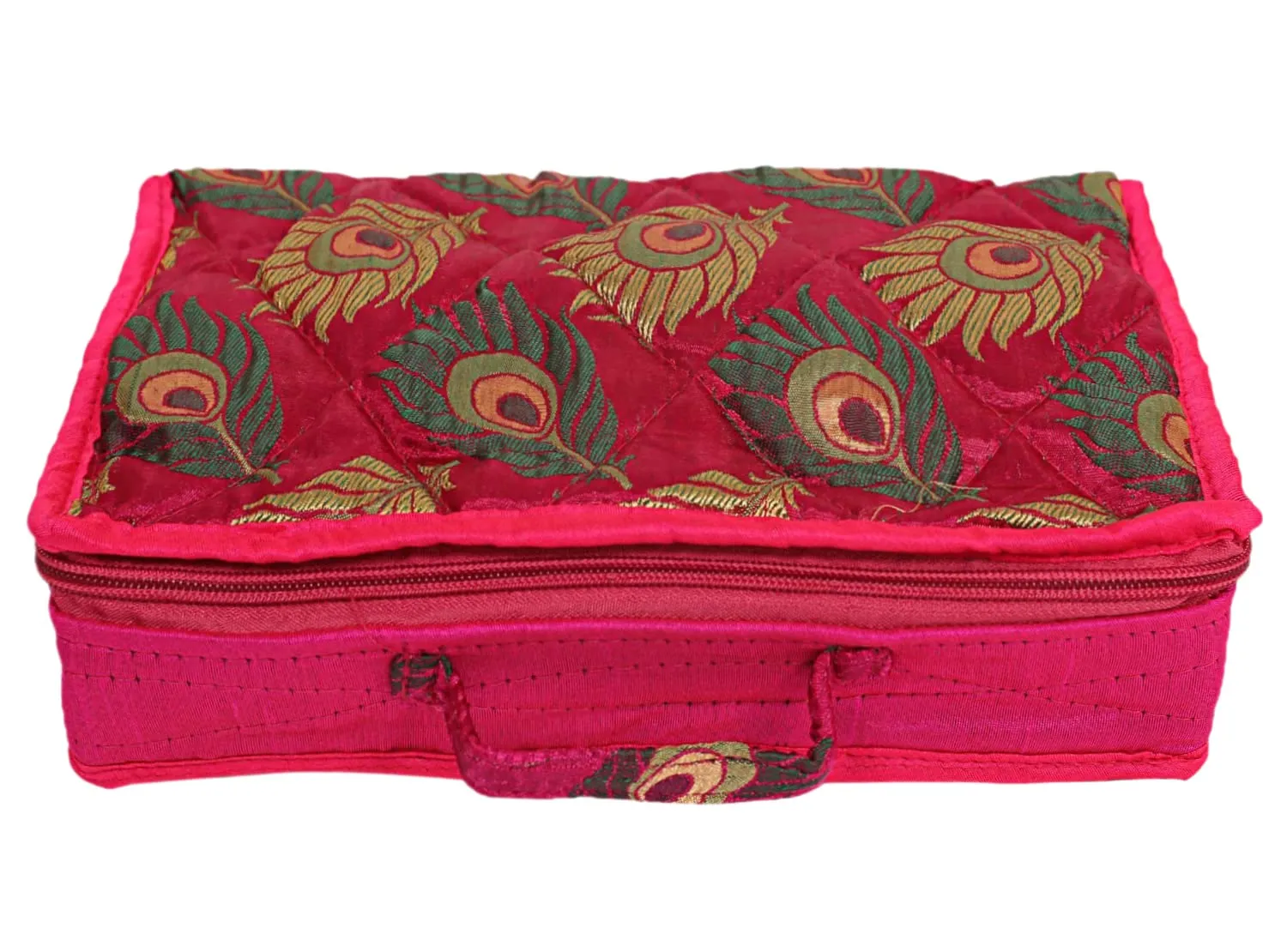 Kuber Industries Feather Print Satin Jewellery Organizer For Small Jewellery With 4 Pouches Pack Of 2 (Pink) 54KM4063