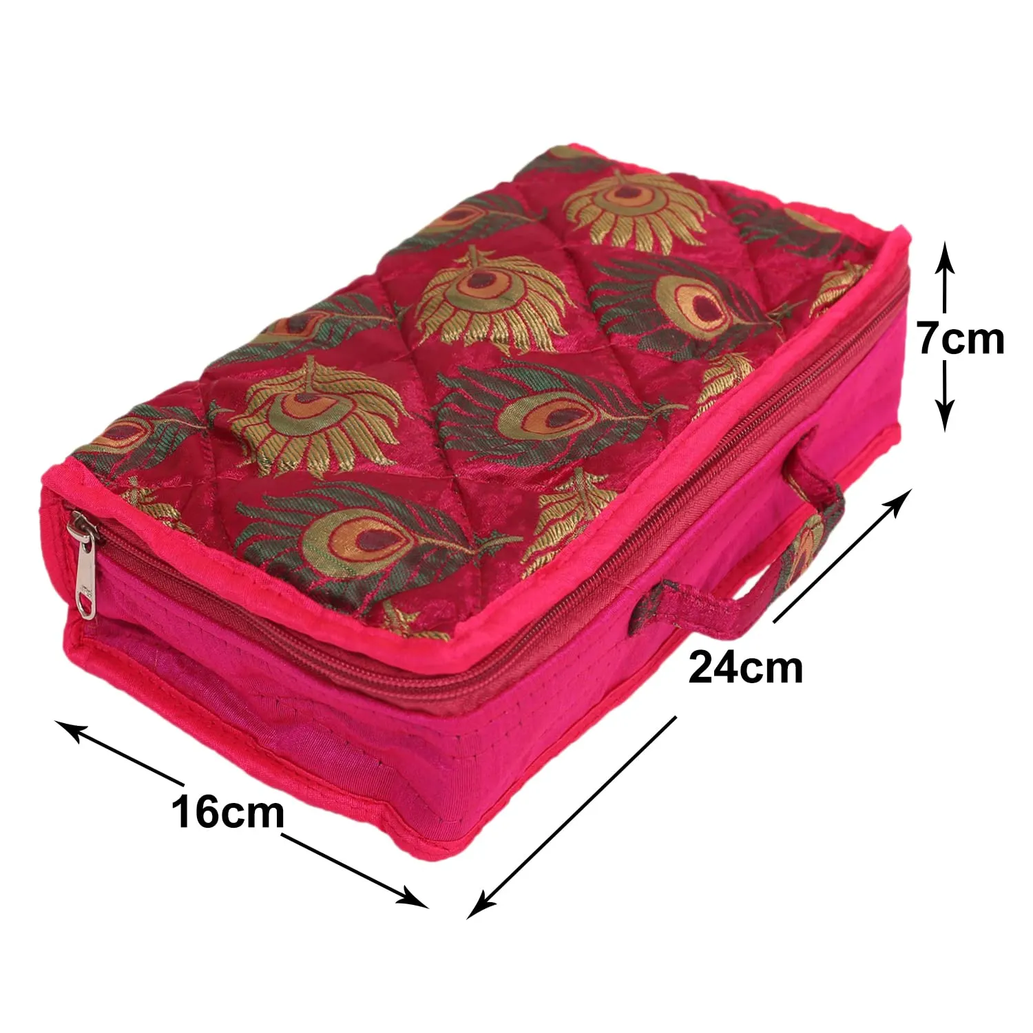 Kuber Industries Feather Print Satin Jewellery Organizer For Small Jewellery With 4 Pouches Pack Of 2 (Pink) 54KM4063