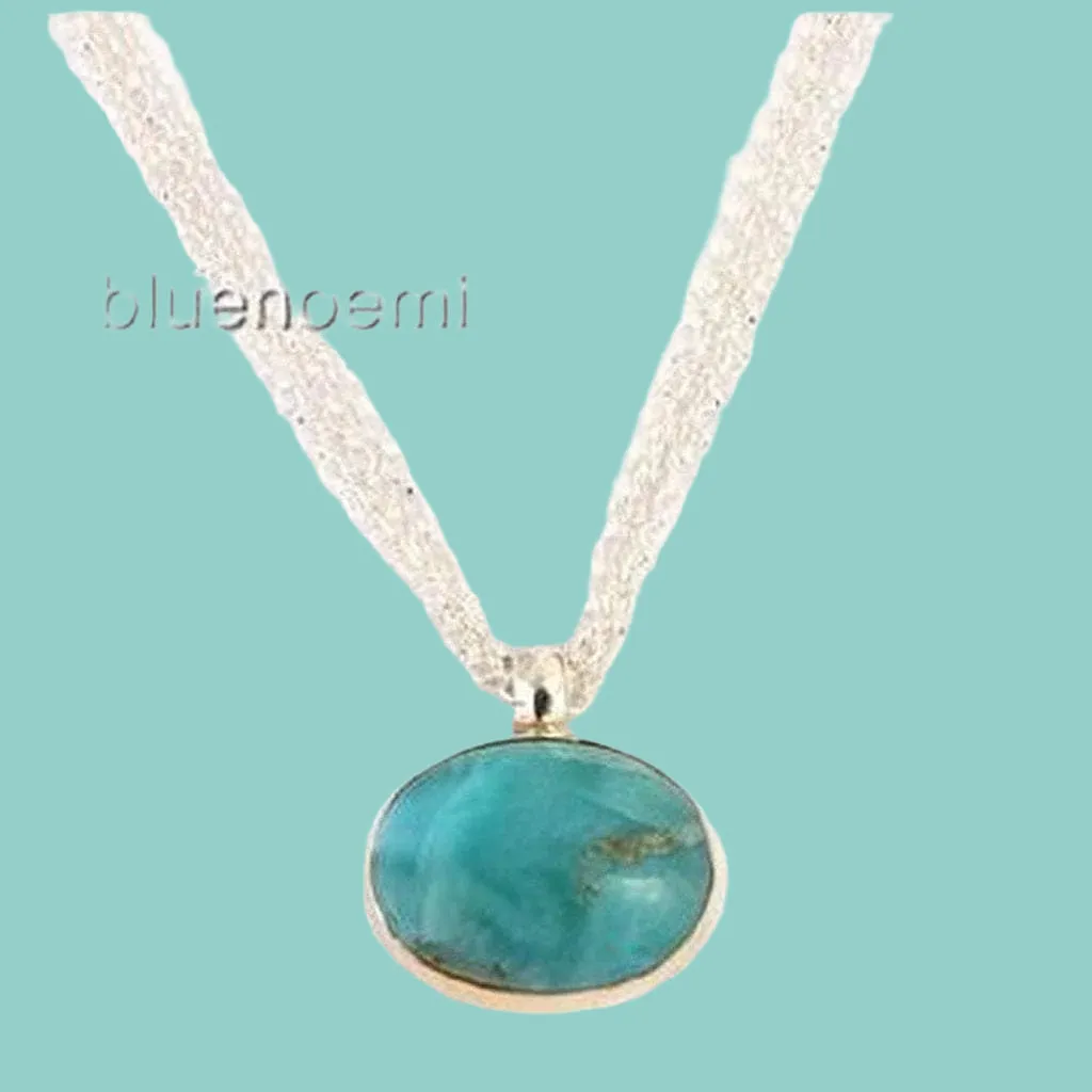 Larimar sterling silver 925 necklace 9 carat gold pendant Israeli jewelry