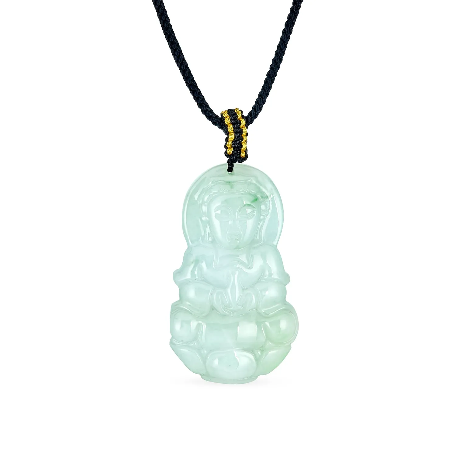 Laughing Buddha Unisex Pendant Brown Green Black Necklace Carved Glass