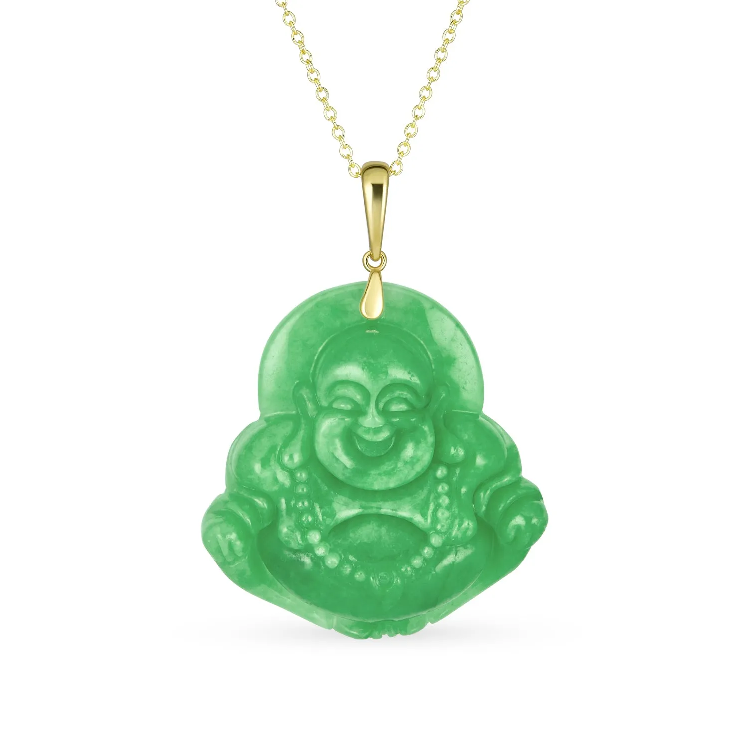 Laughing Buddha Unisex Pendant Brown Green Black Necklace Carved Glass