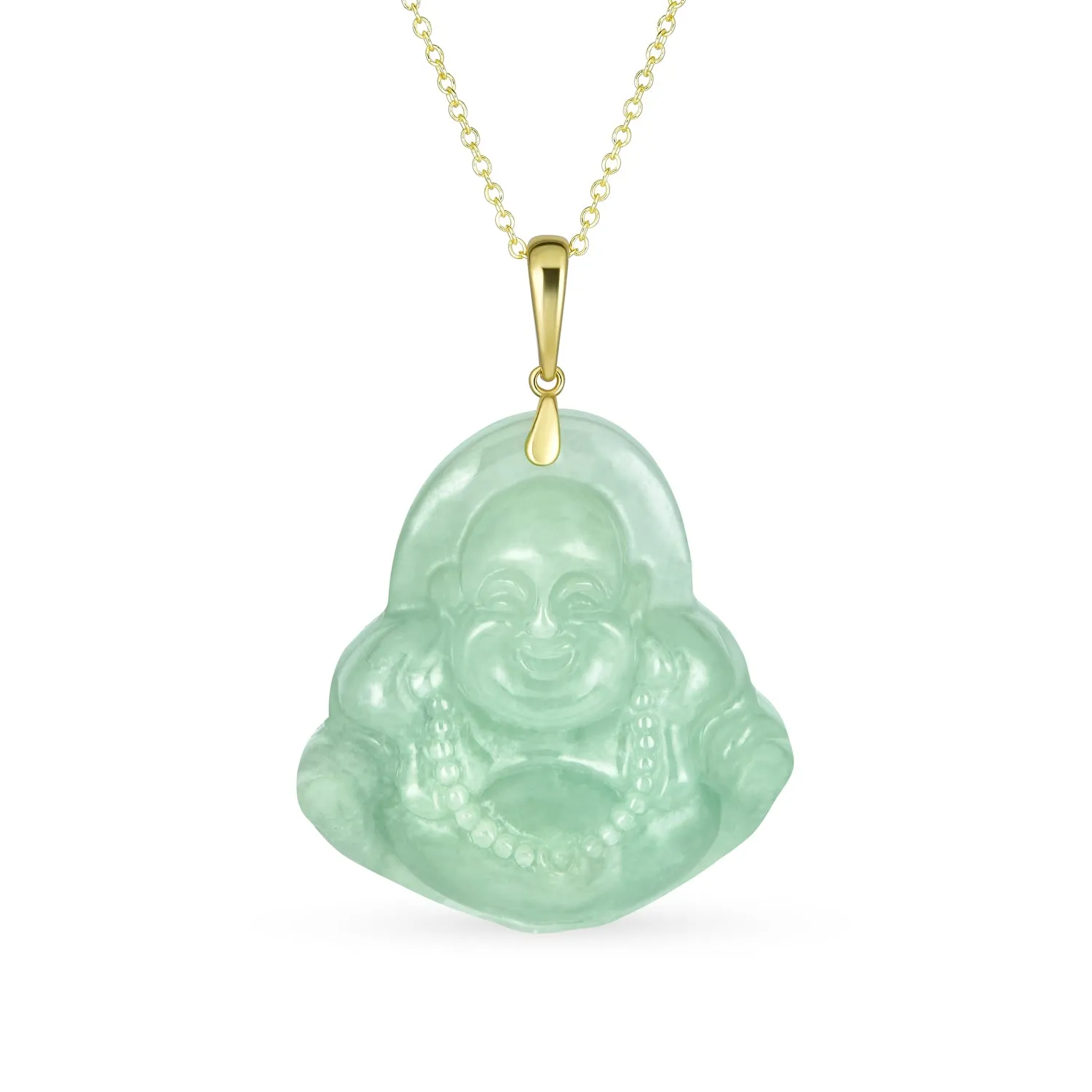 Laughing Buddha Unisex Pendant Brown Green Black Necklace Carved Glass