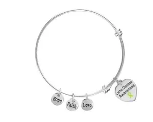 Lime Green Ribbon Lyme Disease Awareness Retractable Charm Bracelets