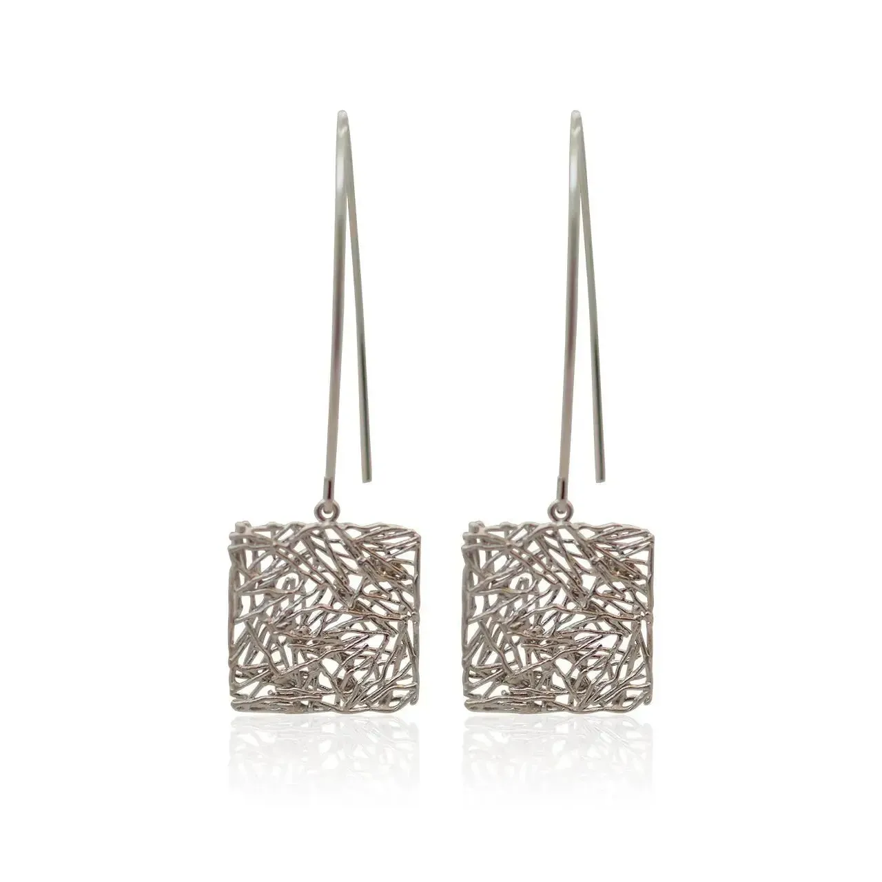 Long Silver Earrings | Global Connection Square