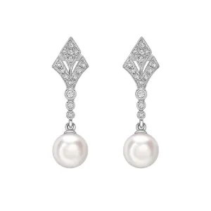 Matt Aminoff Akoya Pearl and Diamond Gatsby Drop Earrings | 18K White Gold