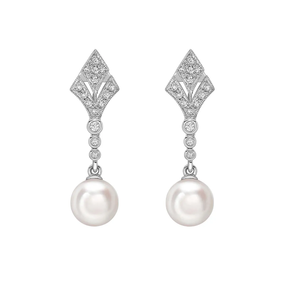 Matt Aminoff Akoya Pearl and Diamond Gatsby Drop Earrings | 18K White Gold