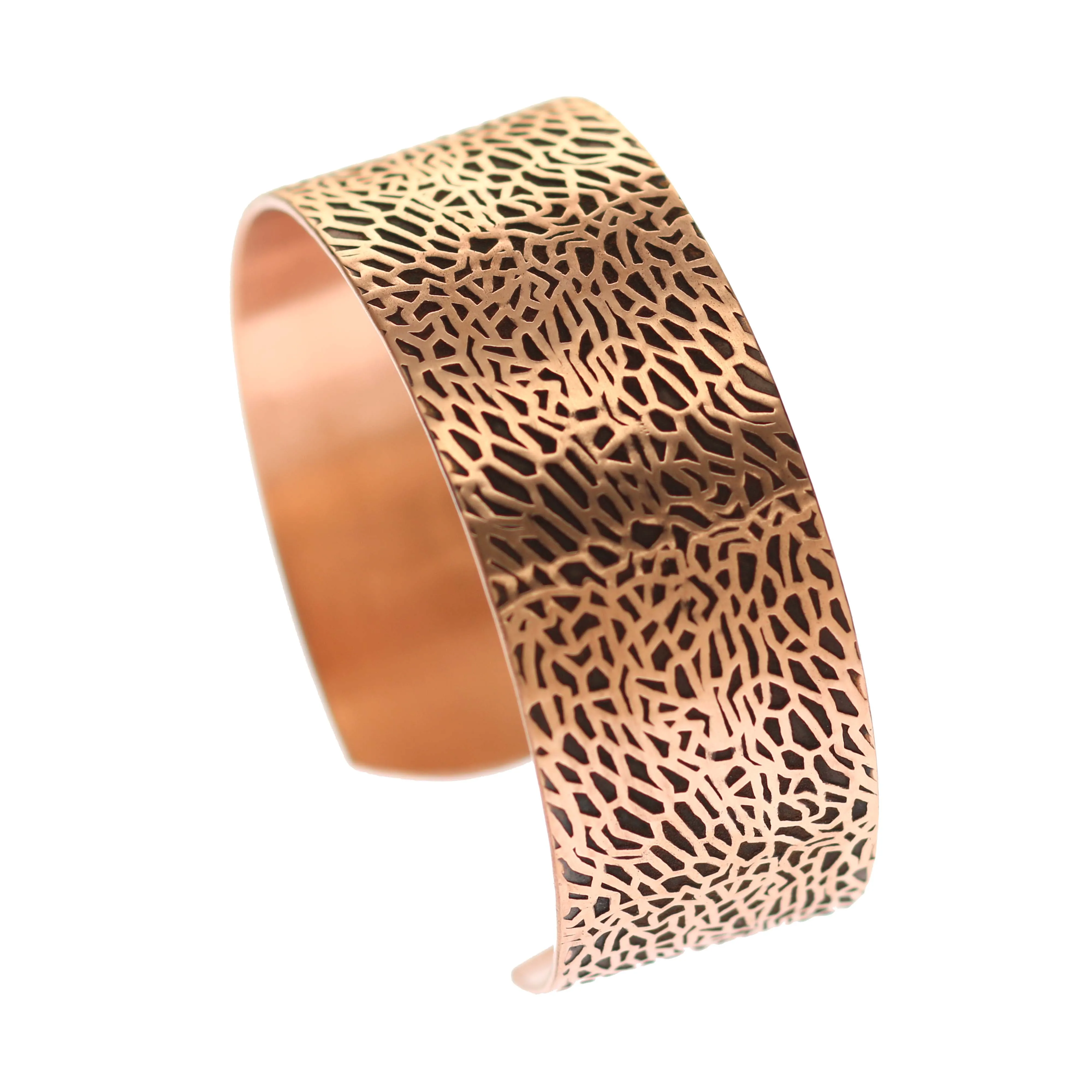 Men's Embossed Sea Fan Solid Copper Cuff - 1 Inch Wide