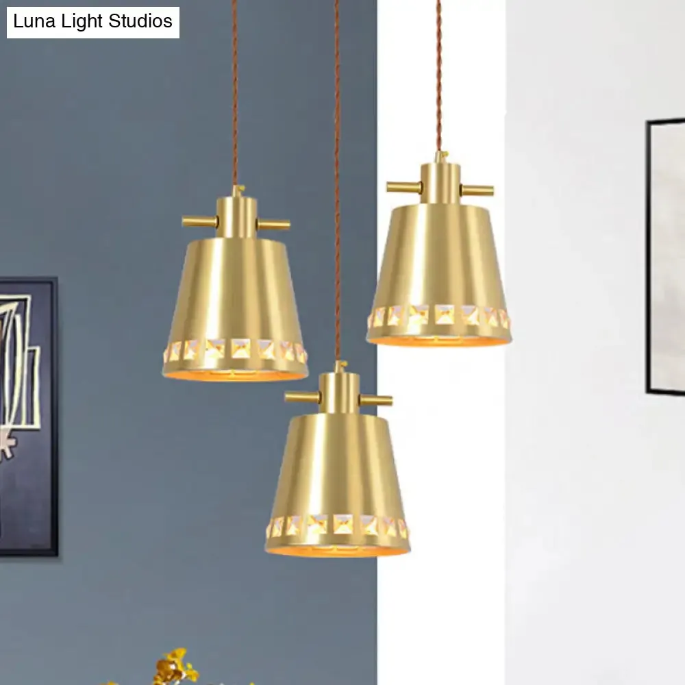 Modern Metal Conical Pendant with Crystal Embedded Edge Design - Brass Finish