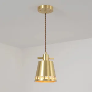 Modern Metal Conical Pendant with Crystal Embedded Edge Design - Brass Finish