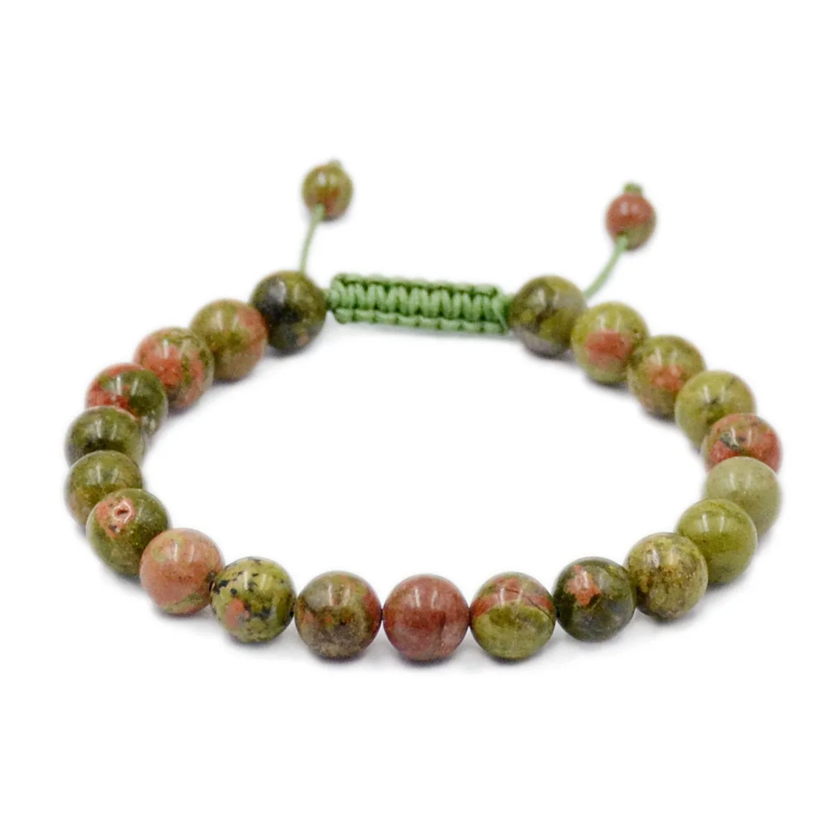 Natural Unakite Jasper 8mm Gemstone Healing Power Crystal Adjustable Macrame Bracelet