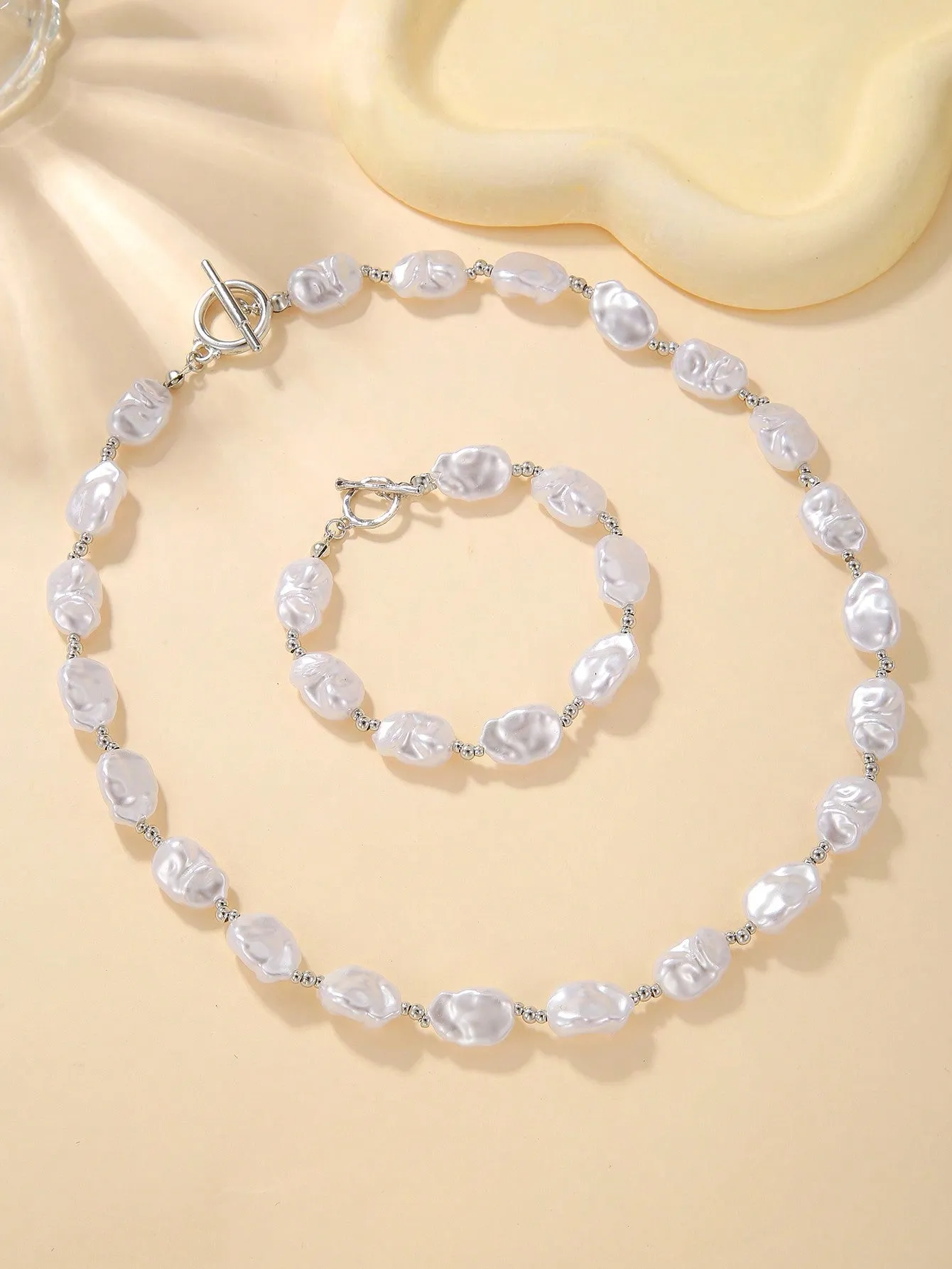 Necklace And  Bracelet Elegant Baroque Style Faux Pearl Beaded Women's Jewelry