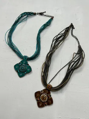 Necklace cord strass pendants y2k vintage