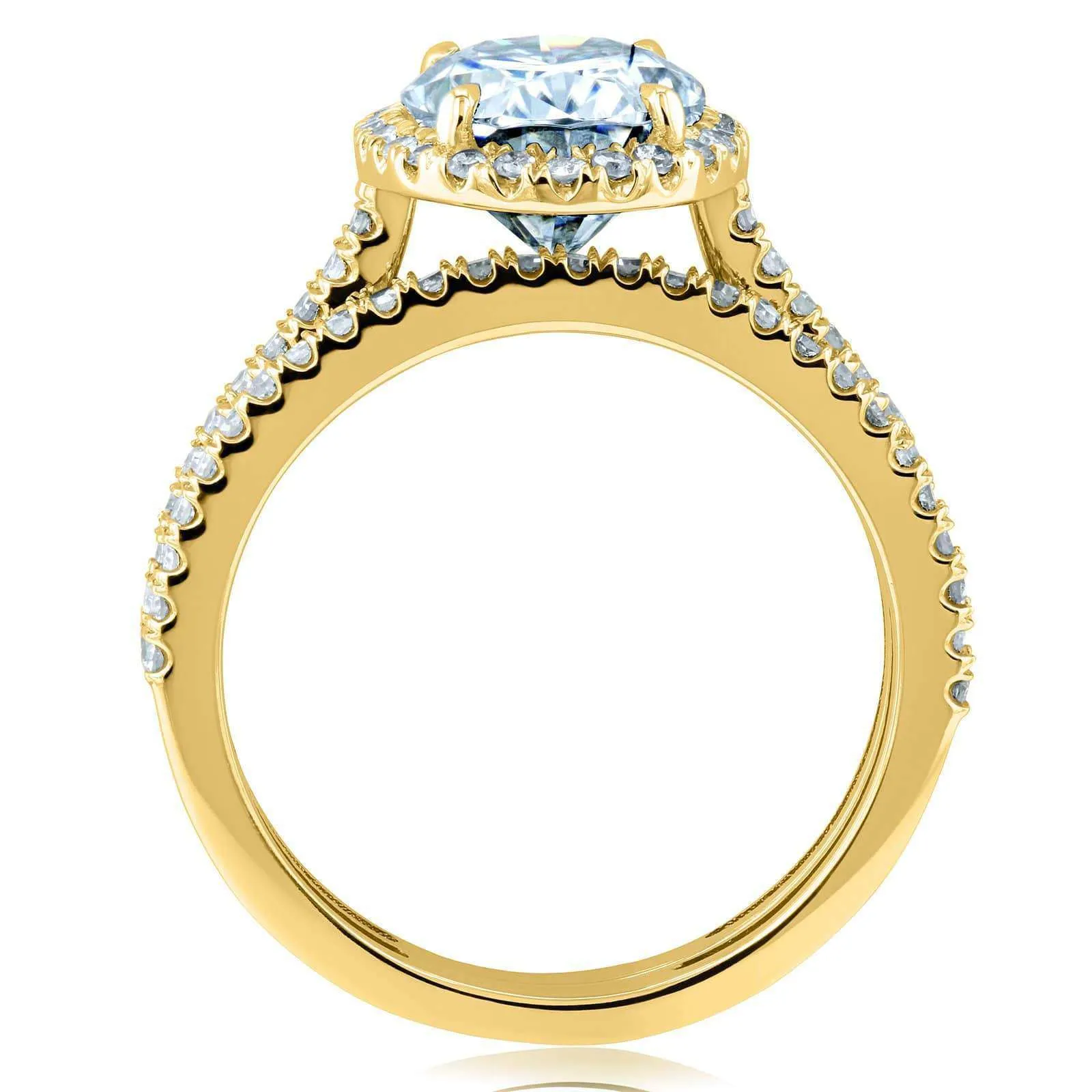 Oval Forever One Moissanite and Diamond Halo Bridal Rings Set 2 3/8 CTW 14k Yellow Gold (DEF/VS, GH/I)