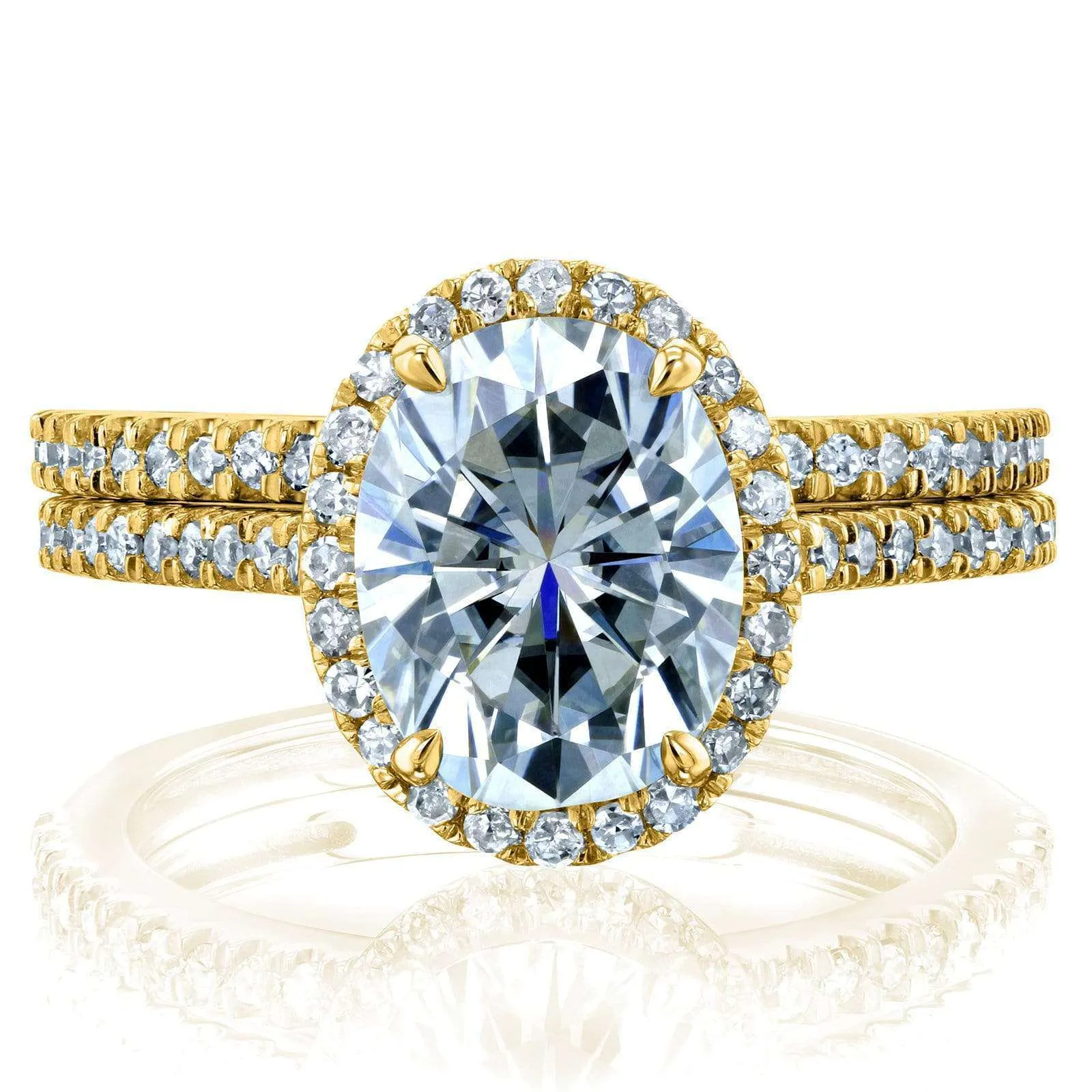 Oval Forever One Moissanite and Diamond Halo Bridal Rings Set 2 3/8 CTW 14k Yellow Gold (DEF/VS, GH/I)