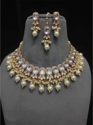 Peach Kundan Polki Necklace Set