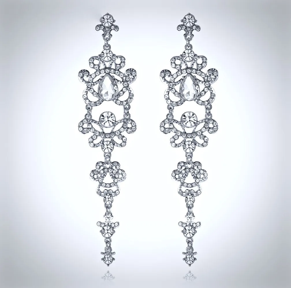 "Brenda" - Silver Rhinestone Bridal Earrings