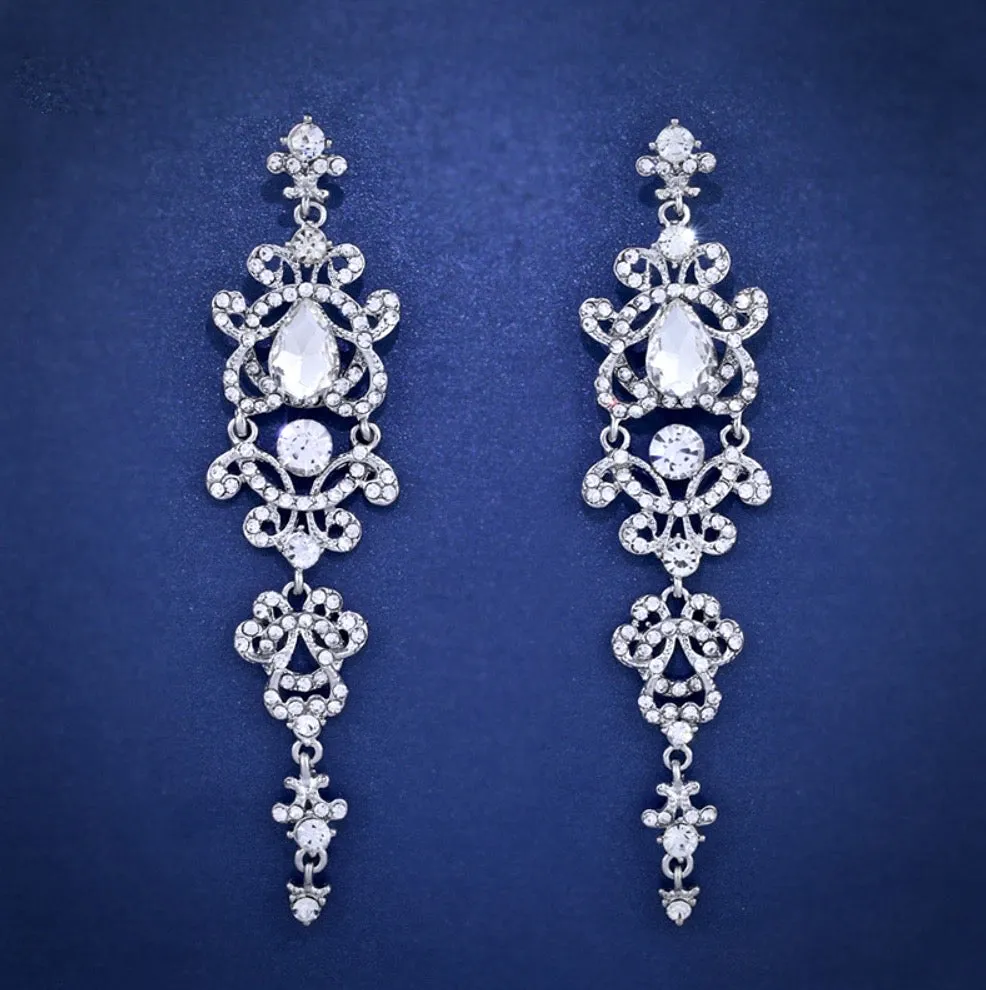 "Brenda" - Silver Rhinestone Bridal Earrings