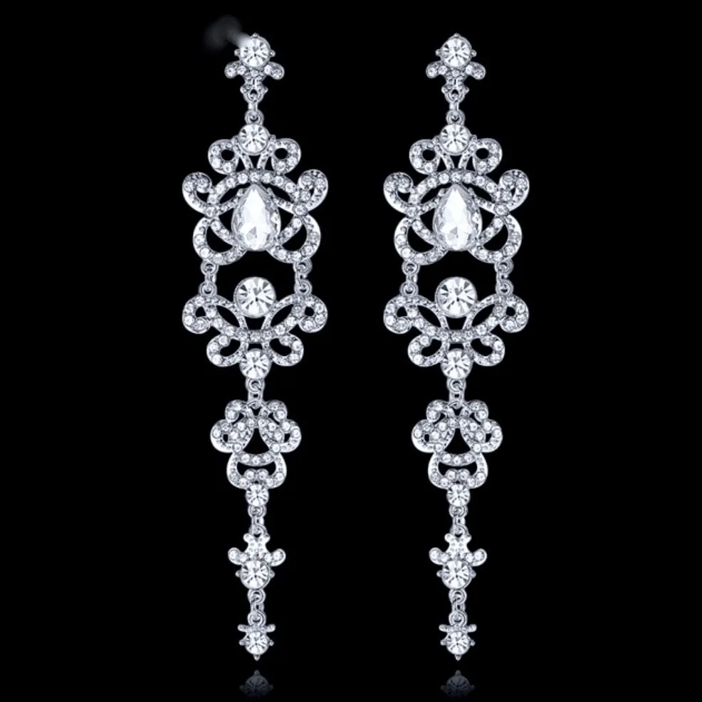 "Brenda" - Silver Rhinestone Bridal Earrings