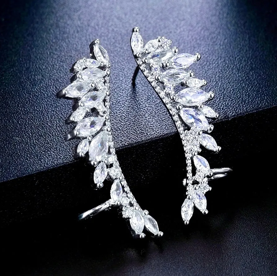 "Marcy" - Silver Cubic Zirconia Bridal Climber Earrings