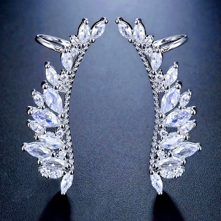 "Marcy" - Silver Cubic Zirconia Bridal Climber Earrings