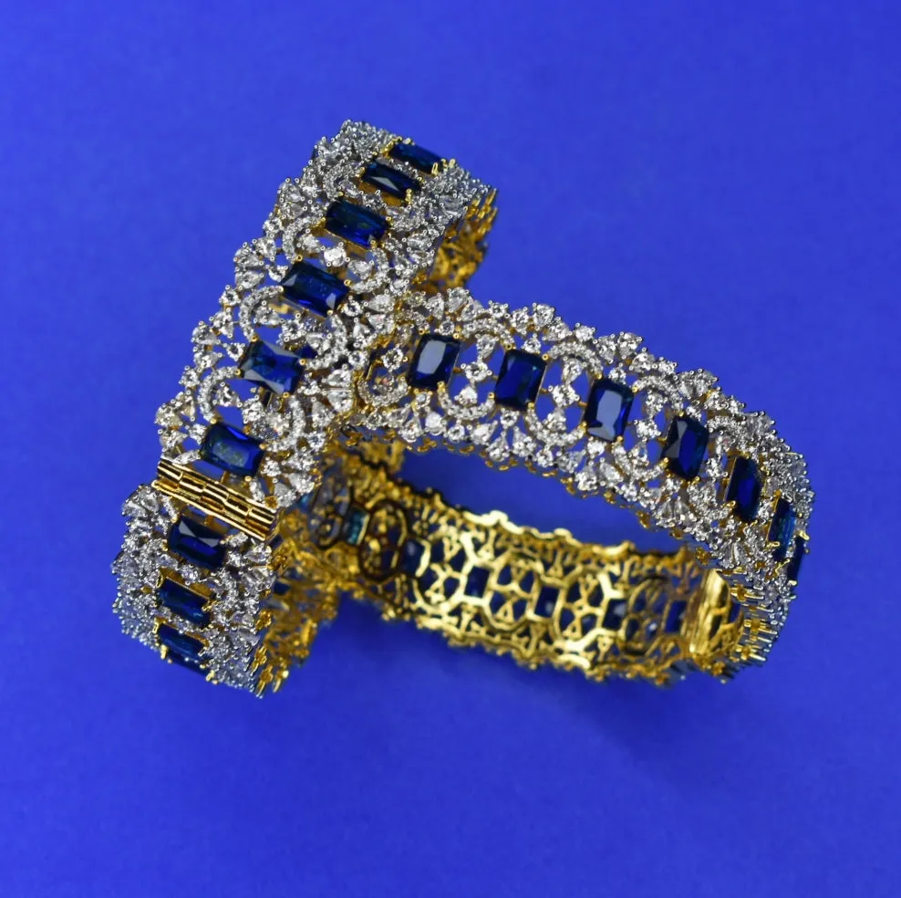 "Sparkle in Style: The Opulent Blue American Diamonds Bangles Set"