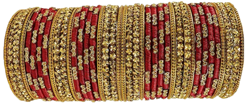 Red and Gold Glass Bangles