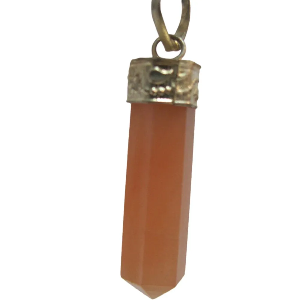 Red Aventurine Powerful Energy Pointed Pencil Hexagonal Crystal Pendant w/ Gift Pouch