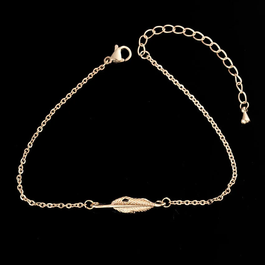 Rose Gold Feather Leaf Delicate Bracelet Female Jewelry Bracelet Girl Alloy Chain