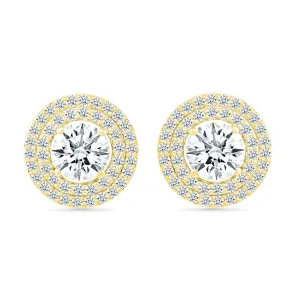 Round White Sapphire Studs with Double Halo