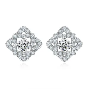 Round Zircon Clover Square Silver Studs Earrings for Women