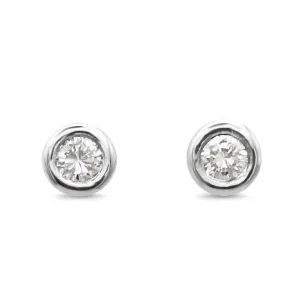 Rub Over Solitaire Diamond Stud Earrings - 18ct White Gold