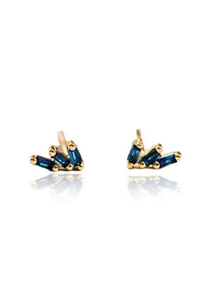 Sapphire CZ Offset Trio Stack Post Earrings