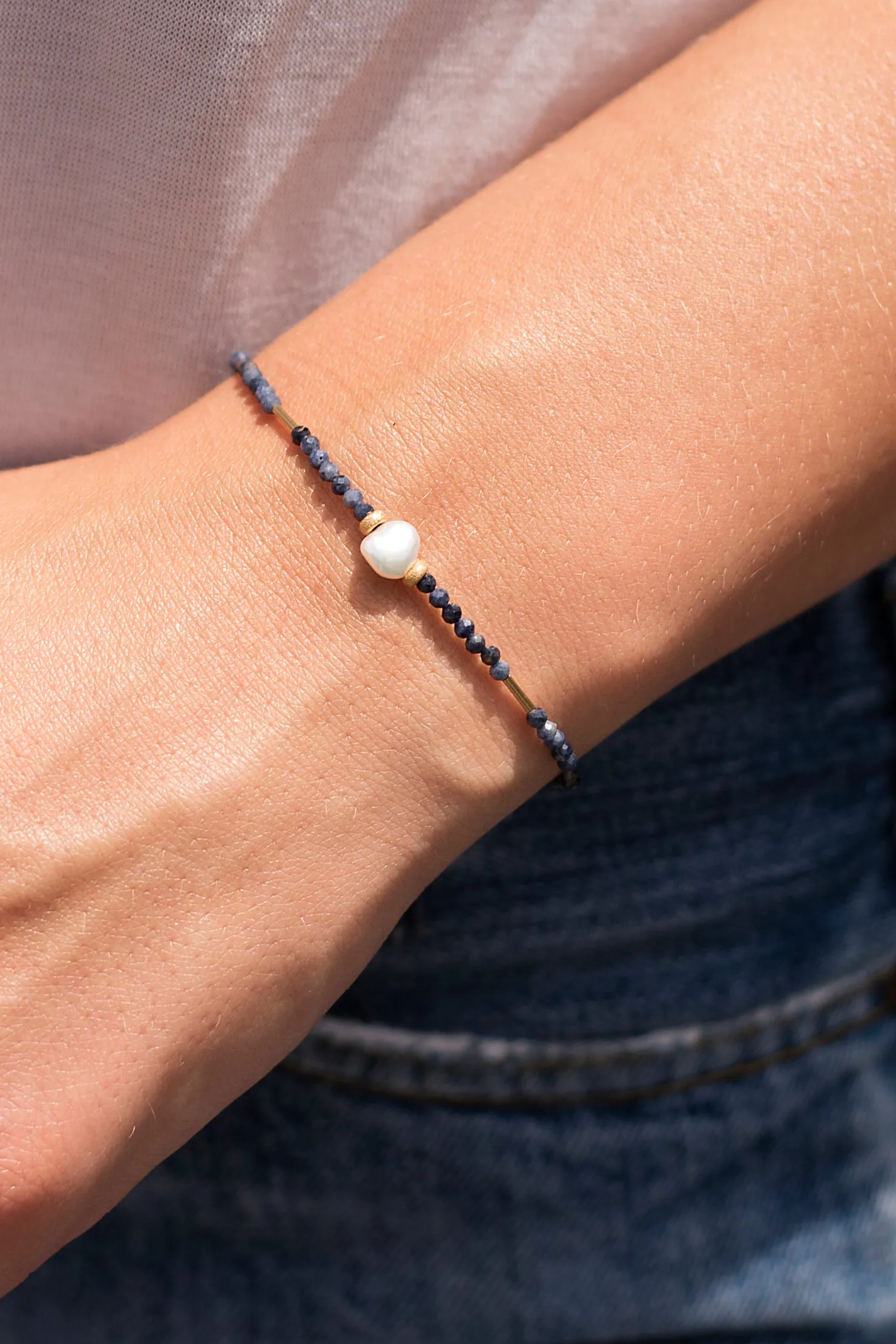 Sapphire Pearl Gold Bracelet