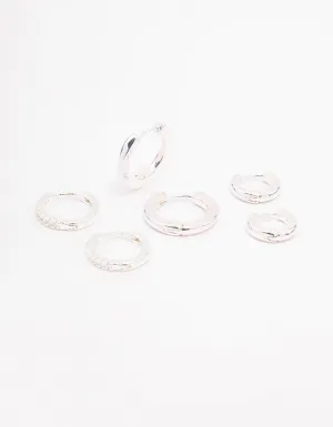 Silver Cubic Zirconia Minimal Huggie Hoop Earrings 3-Pack