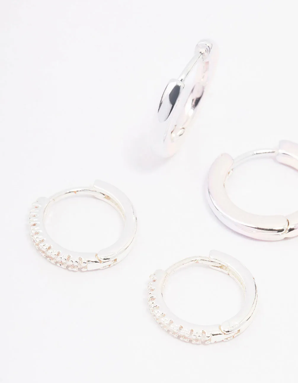 Silver Cubic Zirconia Minimal Huggie Hoop Earrings 3-Pack