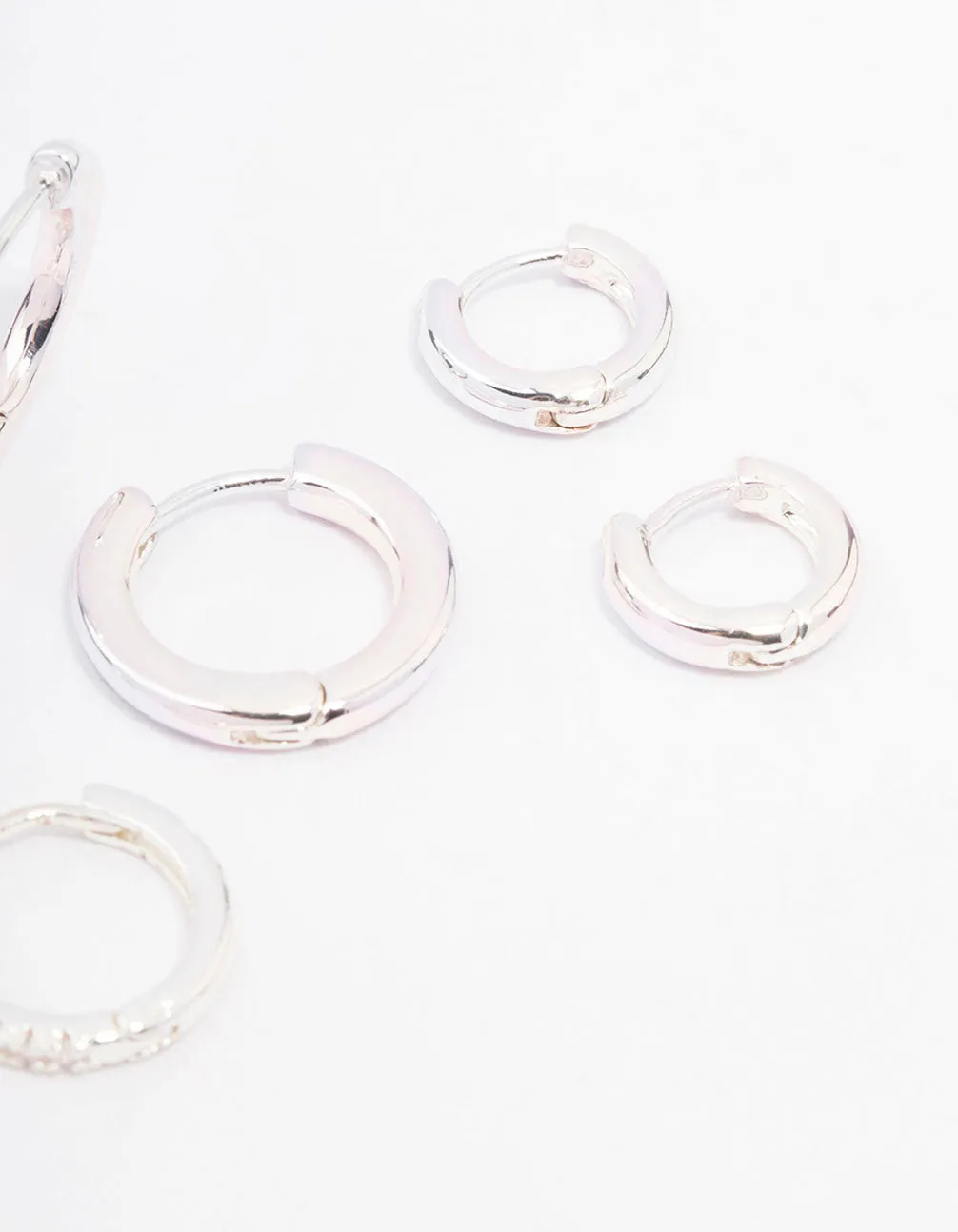 Silver Cubic Zirconia Minimal Huggie Hoop Earrings 3-Pack