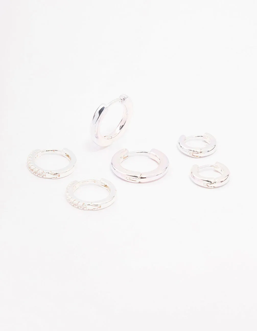 Silver Cubic Zirconia Minimal Huggie Hoop Earrings 3-Pack