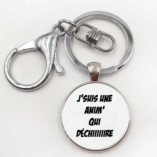 Steampunk Pop Rock band keychains summer jewelry je suis une animatrice key holder Glass gem art picture pendant Alloy key ring