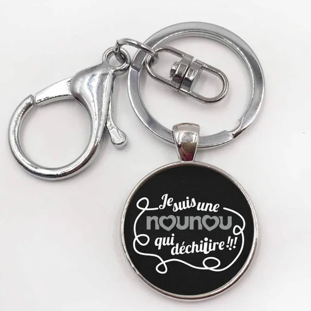 Steampunk Pop Rock band keychains summer jewelry je suis une animatrice key holder Glass gem art picture pendant Alloy key ring