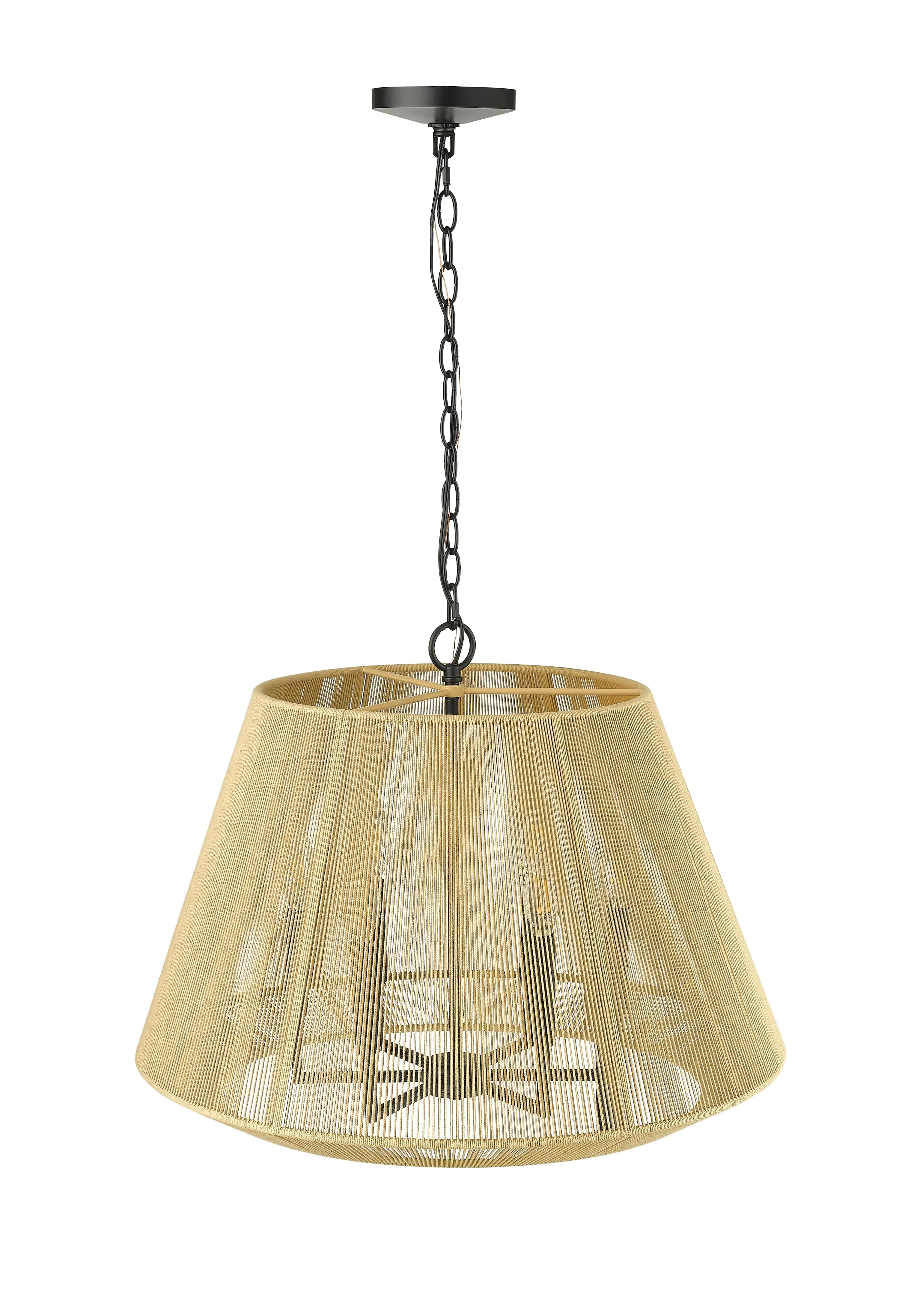 Sterling Pendant - Matte Black - Cotton Twine Shade - 24.3in. Diameter - E12 Candelabra Base