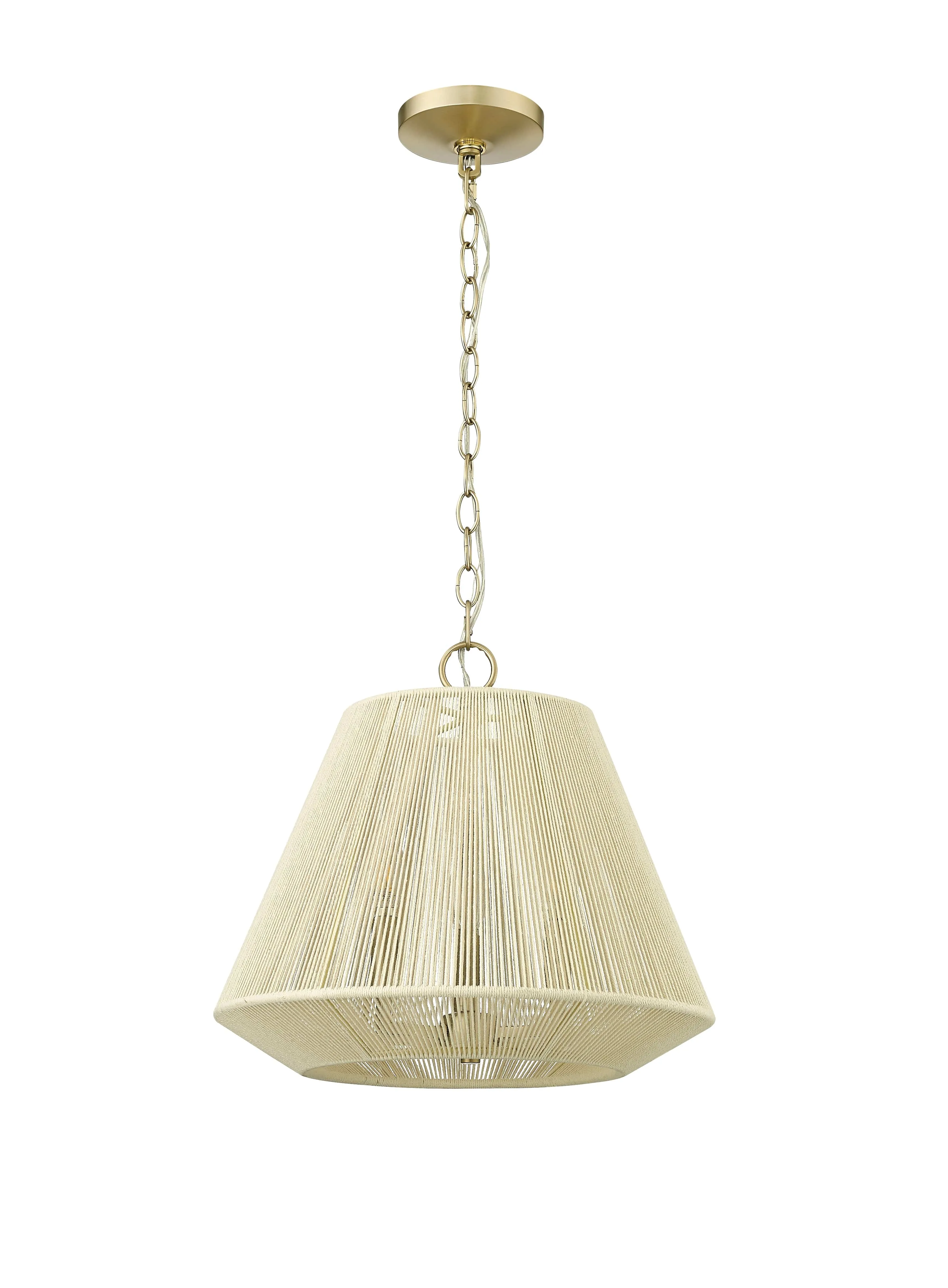 Sterling Pendant - Modern Gold - Cotton Twine Shade - 16.4in. Diameter - E12 Candelabra Base