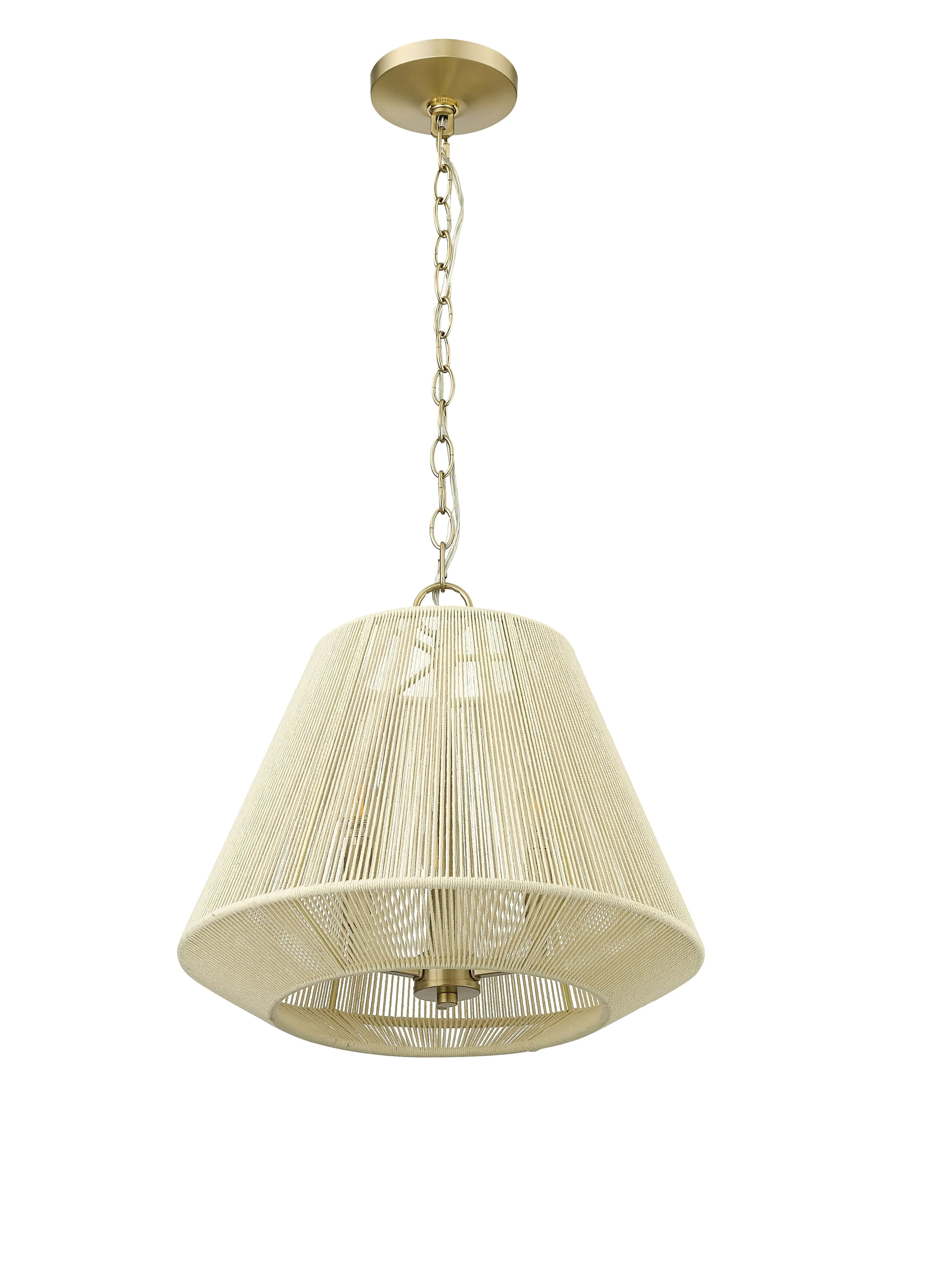 Sterling Pendant - Modern Gold - Cotton Twine Shade - 16.4in. Diameter - E12 Candelabra Base