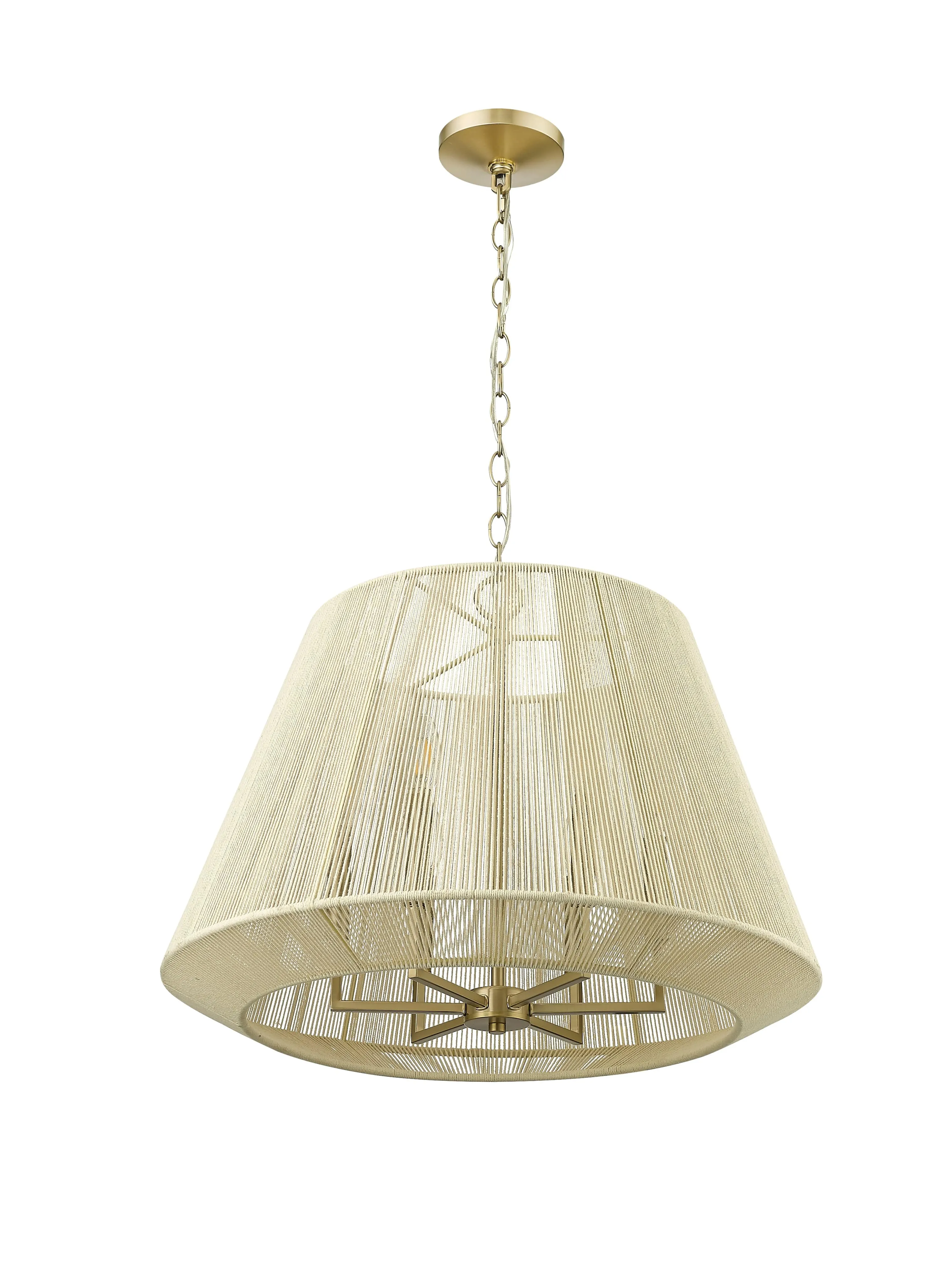 Sterling Pendant - Modern Gold - Cotton Twine Shade - 24.3in. Diameter - E12 Candelabra Base