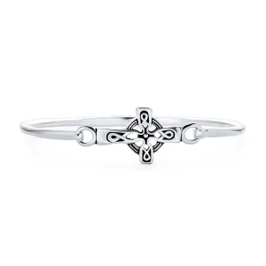 Sterling Silver Celtic Cross Bangle Bracelet with Inspirational Irish Knot Design