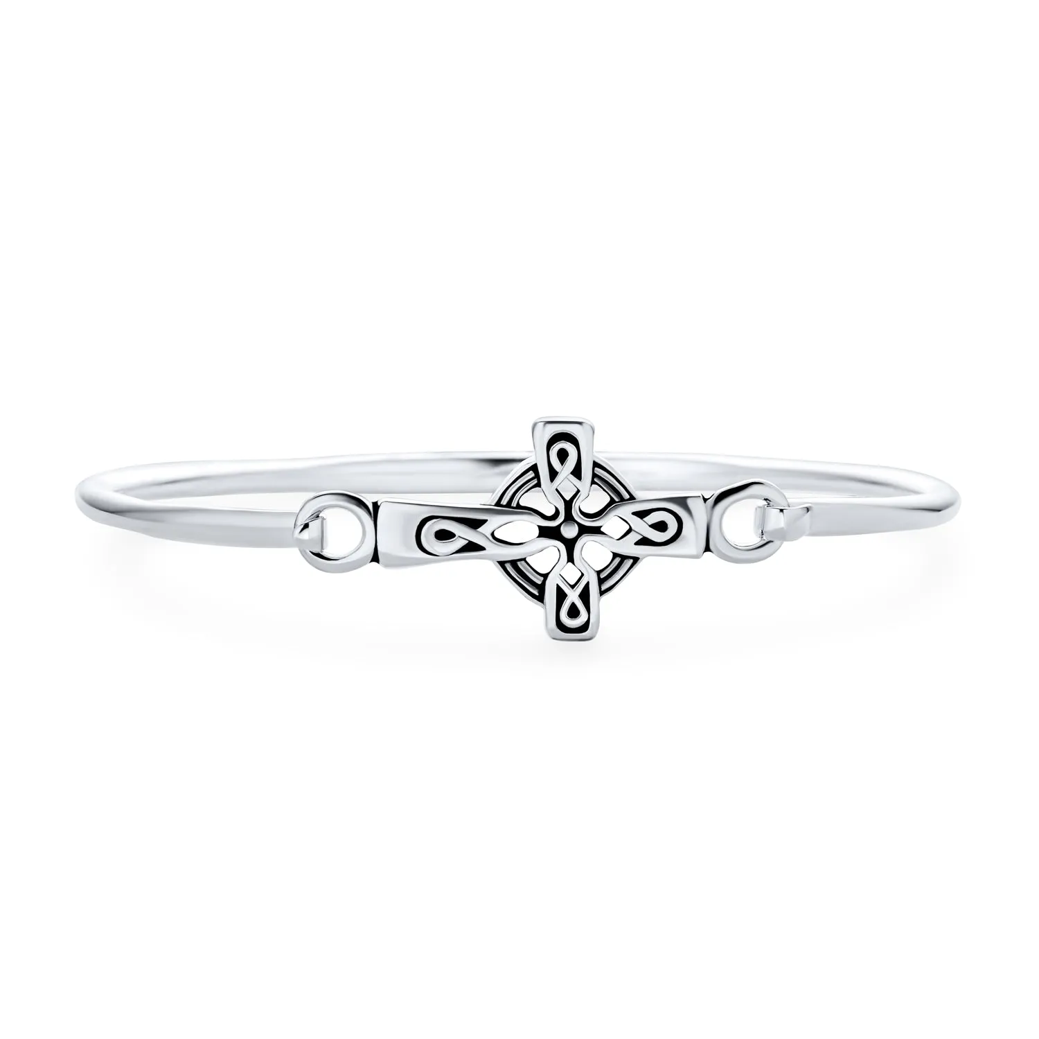 Sterling Silver Celtic Cross Bangle Bracelet with Inspirational Irish Knot Design