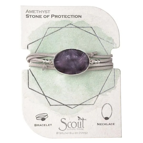 Suede/Stone Wrap - Amethyst/Silver/Stone of Protection