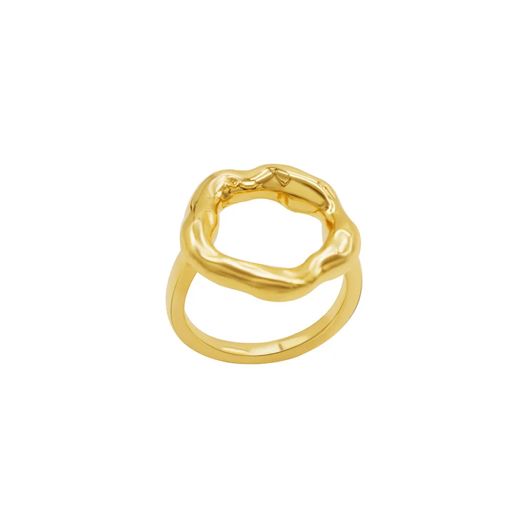 Tarnish Resistant 14k Gold Plated Open Circle Hammered Ring